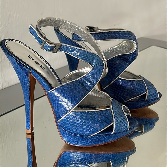 Bebe Jenna Blue Leather Slingback Platform Pumps, size 7 - Picture 1 of 12